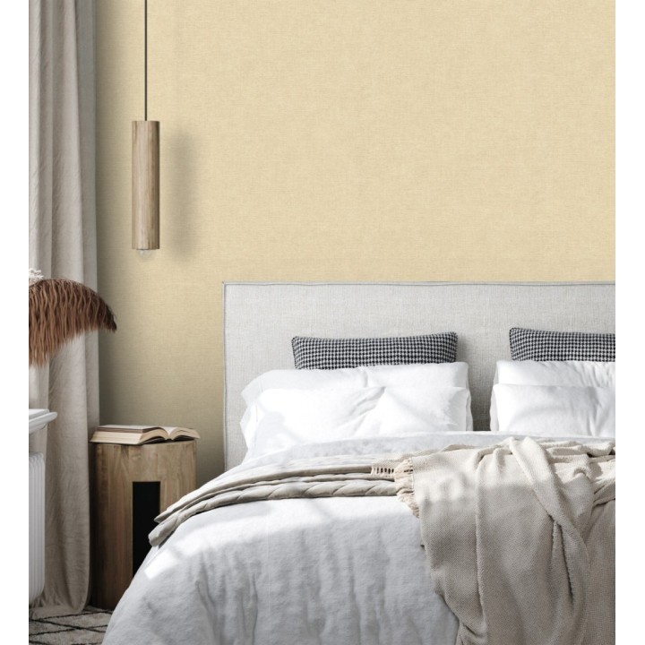 Papel pintado liso amarillo paja efecto textil hilos de lino y algodón - Raffton Linen 685326