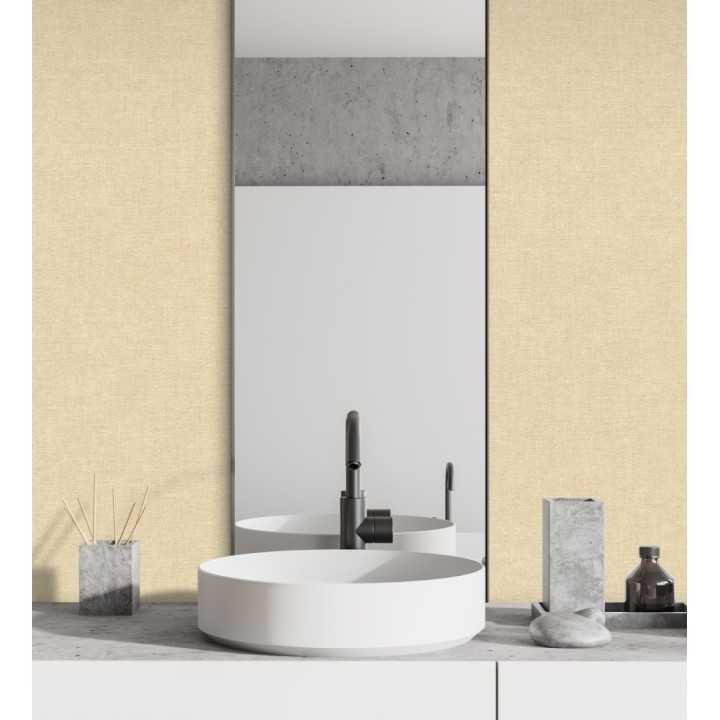 Papel pintado liso amarillo paja efecto textil hilos de lino y algodón - Raffton Linen 685326