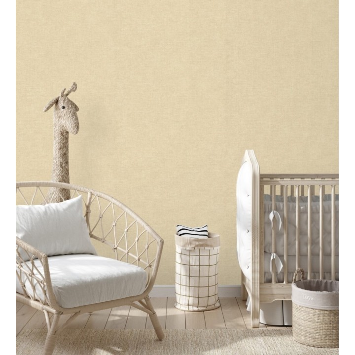 Papel pintado liso amarillo paja efecto textil hilos de lino y algodón - Raffton Linen 685326