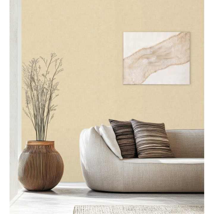 Papel pintado liso amarillo paja efecto textil hilos de lino y algodón - Raffton Linen 685326