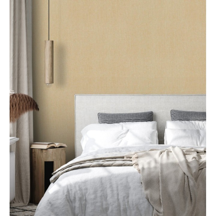 Papel pintado liso de microfibras textiles tintadas marrón camel - Melbourne Colour 685327