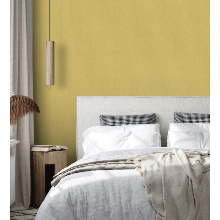 Papel pintado liso de microfibras textiles tintadas color mostaza - Melbourne Colour 685328