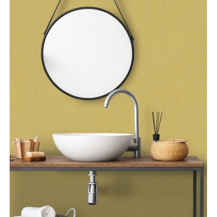 Papel pintado liso de microfibras textiles tintadas color mostaza - Melbourne Colour 685328