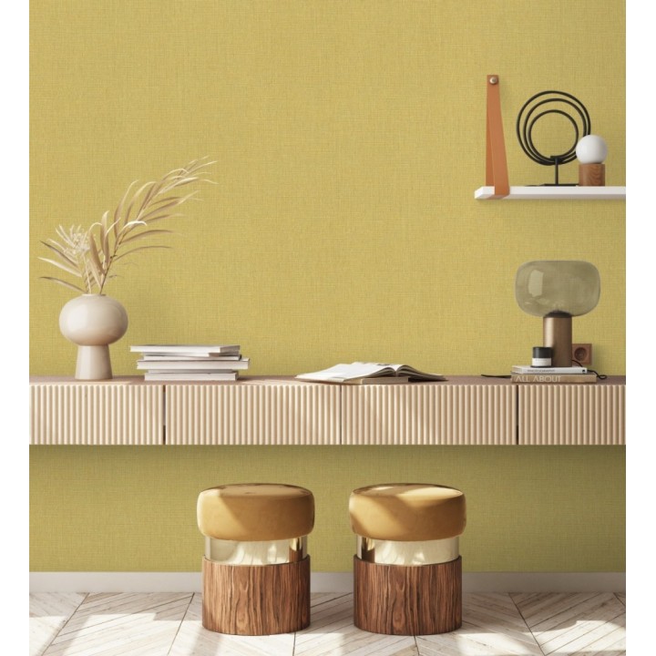 Papel pintado liso de microfibras textiles tintadas color mostaza - Melbourne Colour 685328