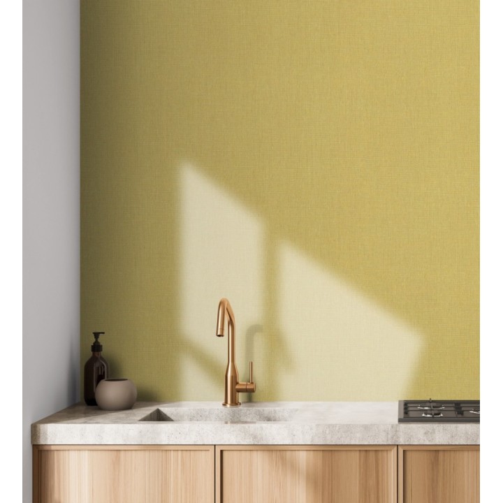 Papel pintado liso de microfibras textiles tintadas color mostaza - Melbourne Colour 685328