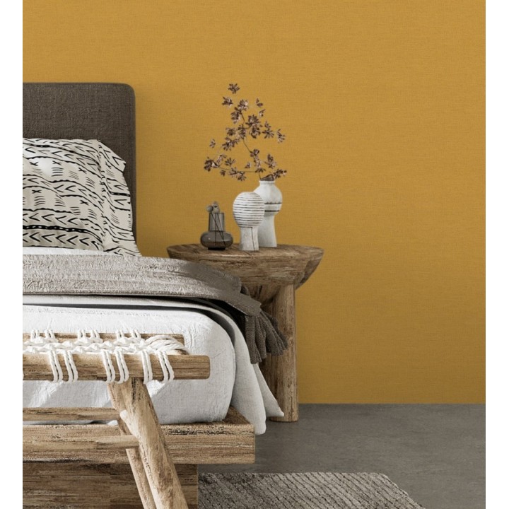 Papel pintado liso con textura lienzo pintado color ocre - Brighton Amber 685330
