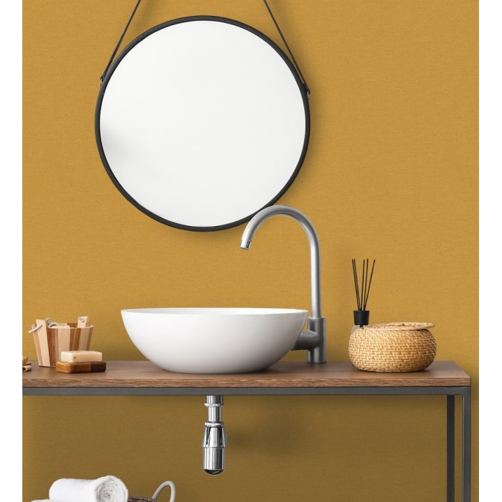 Papel pintado liso con textura lienzo pintado color ocre - Brighton Amber 685330
