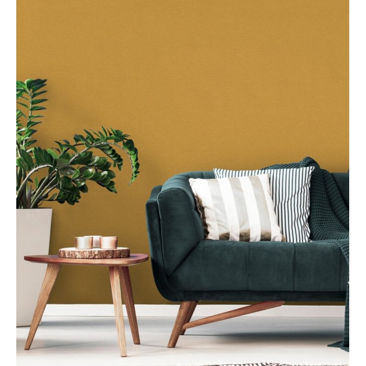 Papel pintado liso con textura lienzo pintado color ocre - Brighton Amber 685330