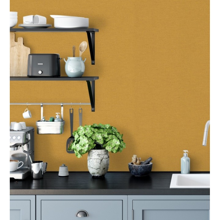 Papel pintado liso con textura lienzo pintado color ocre - Brighton Amber 685330