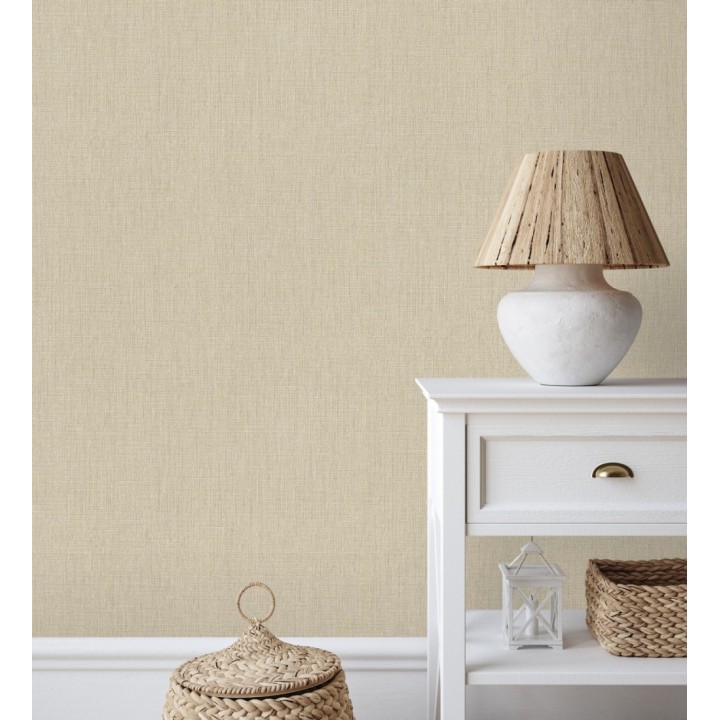 Papel pintado liso de microfibras textiles naturales beige arena - Melbourne Linen 685331