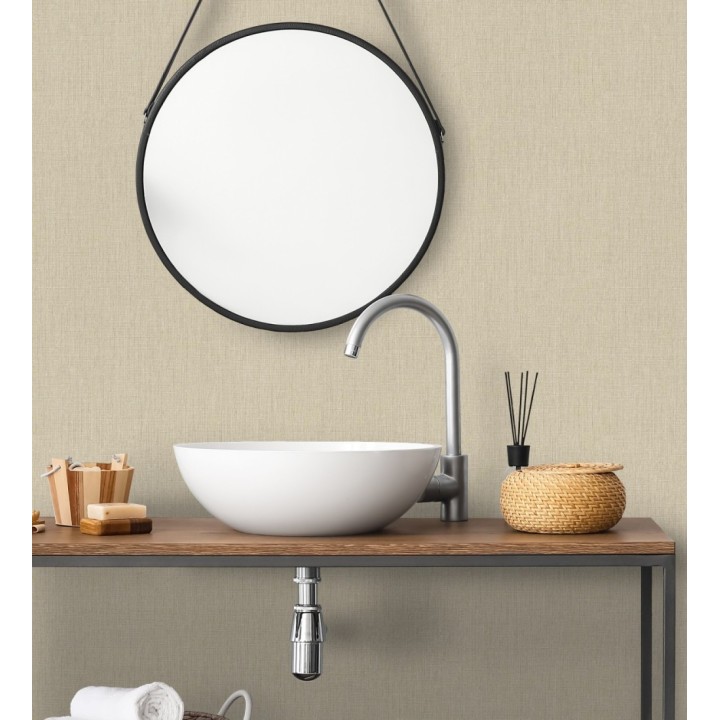 Papel pintado liso de microfibras textiles naturales beige arena - Melbourne Linen 685331
