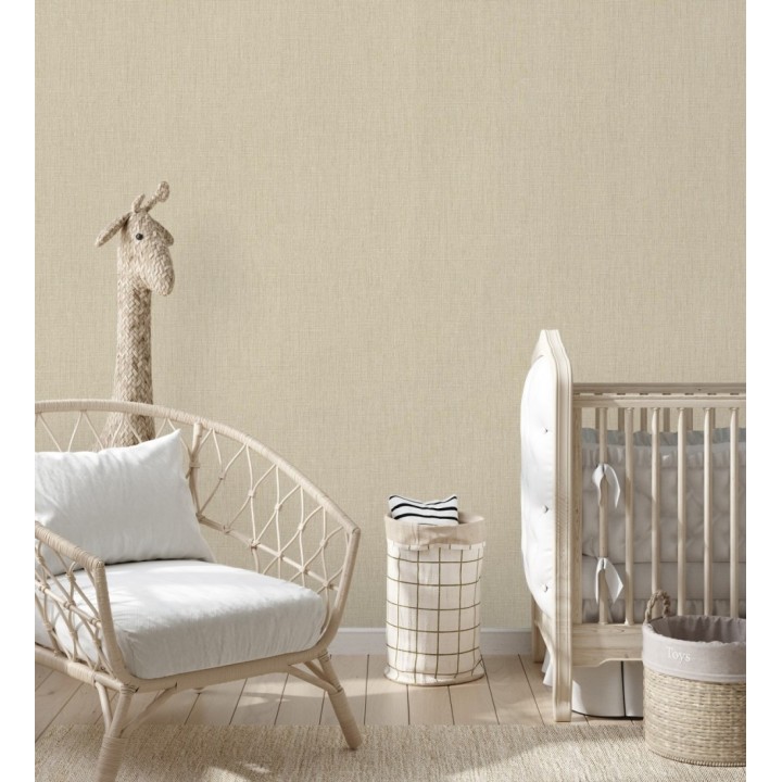 Papel pintado liso de microfibras textiles naturales beige arena - Melbourne Linen 685331