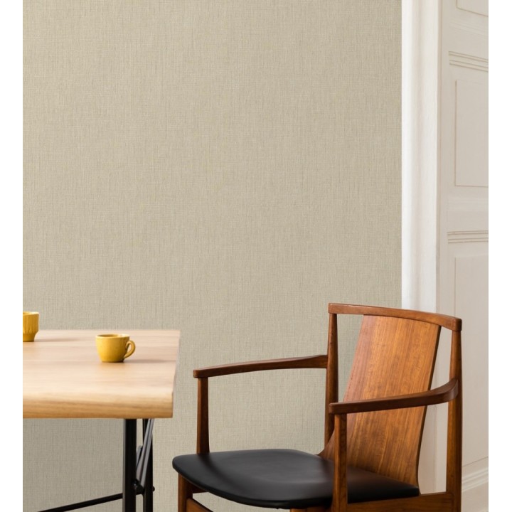 Papel pintado liso de microfibras textiles naturales beige arena - Melbourne Linen 685331