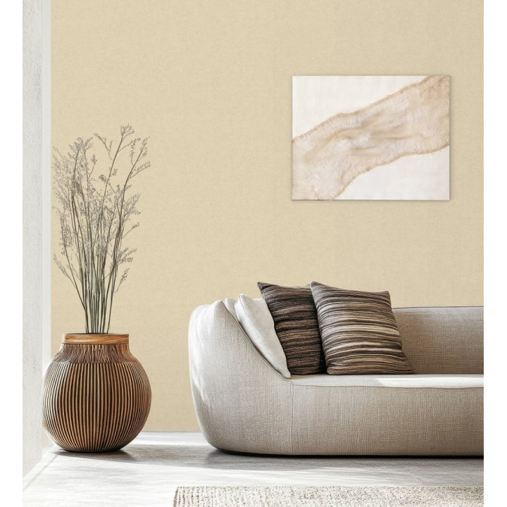 Papel pintado liso tonos almendra efecto textil hilos de lino y algodón - Raffton Linen 685332