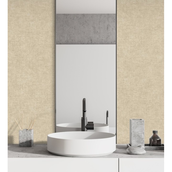 Papel pintado liso color arena efecto textil hilos de lino y algodón - Raffton Clay 685333