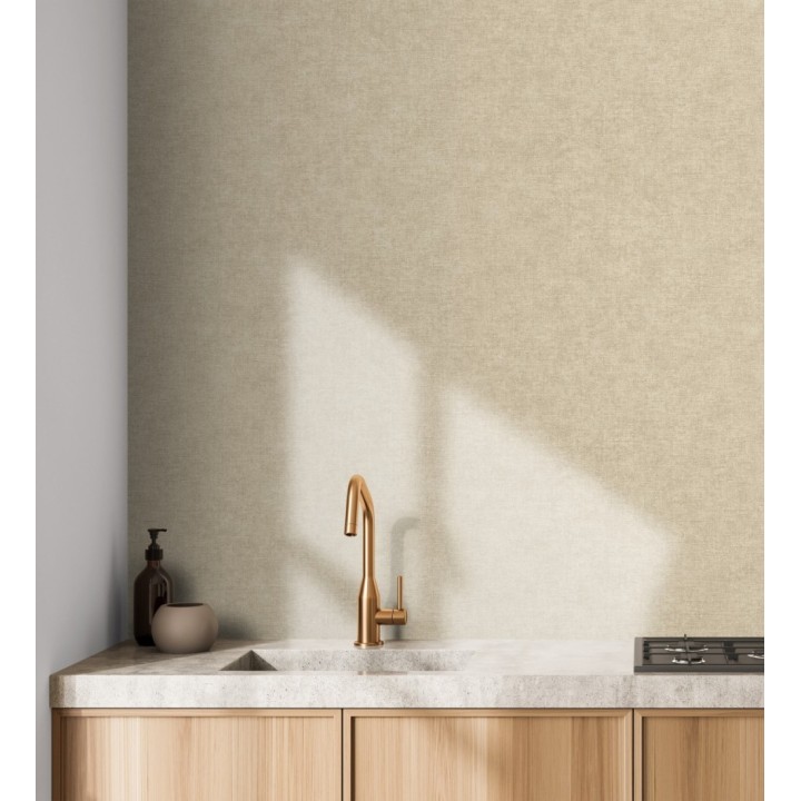 Papel pintado liso color arena efecto textil hilos de lino y algodón - Raffton Clay 685333