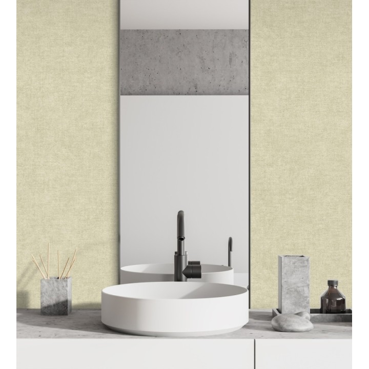 Papel pintado liso tono champagne efecto textil hilos de lino y algodón - Raffton Linen 685336