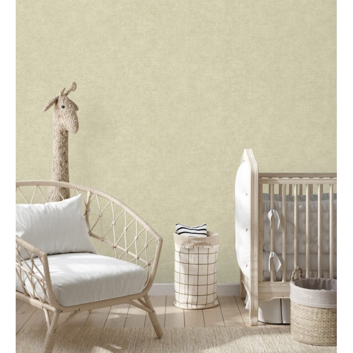 Papel pintado liso tono champagne efecto textil hilos de lino y algodón - Raffton Linen 685336