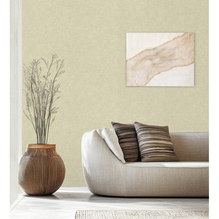 Papel pintado liso tono champagne efecto textil hilos de lino y algodón - Raffton Linen 685336