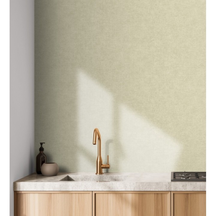 Papel pintado liso tono champagne efecto textil hilos de lino y algodón - Raffton Linen 685336