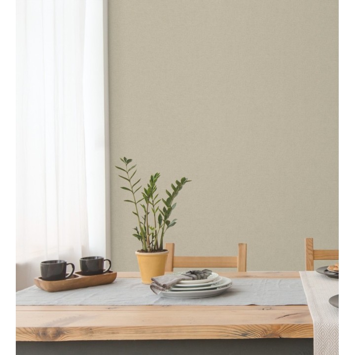 Papel pintado liso con textura lienzo pintado color beige tostado - Brighton Porcelain 685337