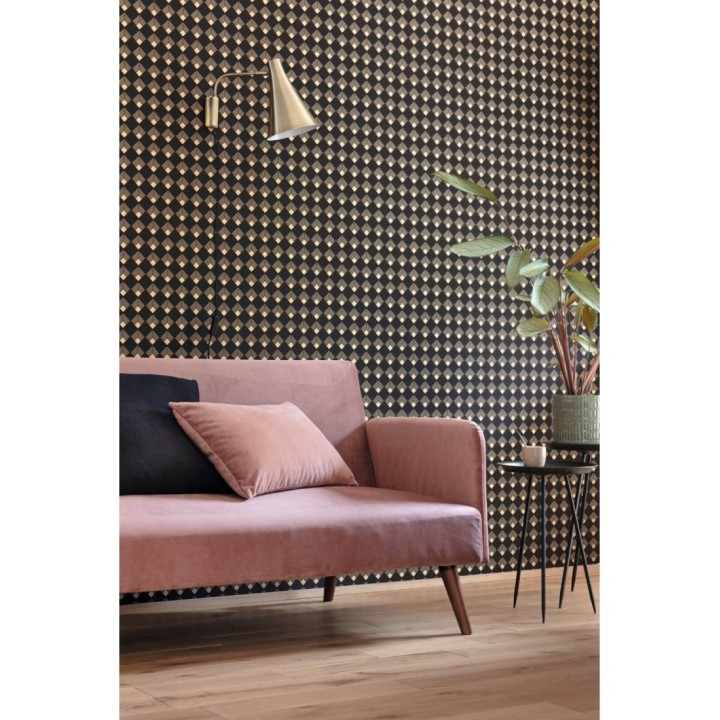 Papel pintado rombos estilo art decó negro - Ryoko 126847