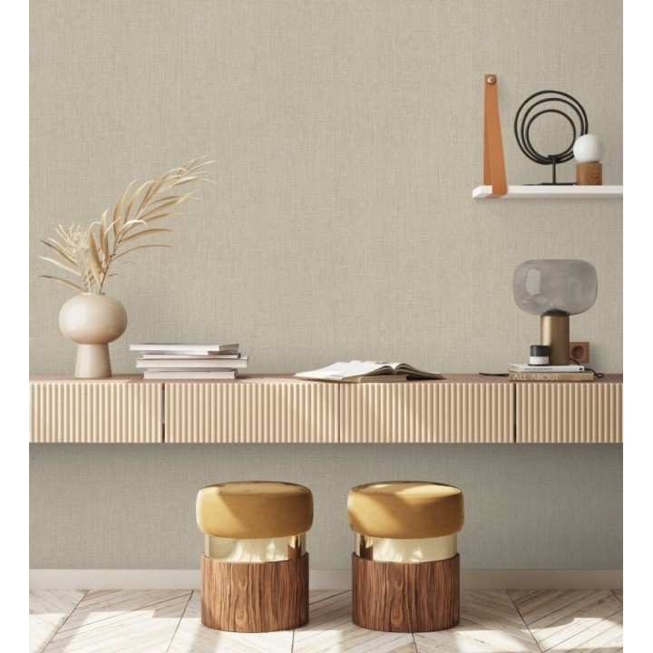 Papel pintado liso de microfibras textiles naturales tono lino - Melbourne Linen 685340