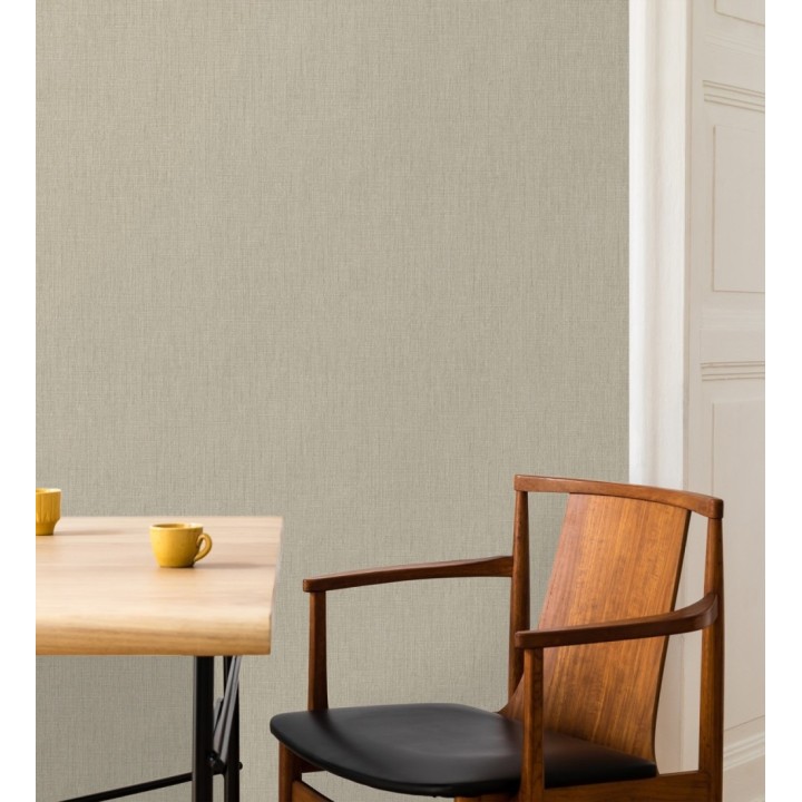 Papel pintado liso de microfibras textiles naturales tono lino - Melbourne Linen 685340