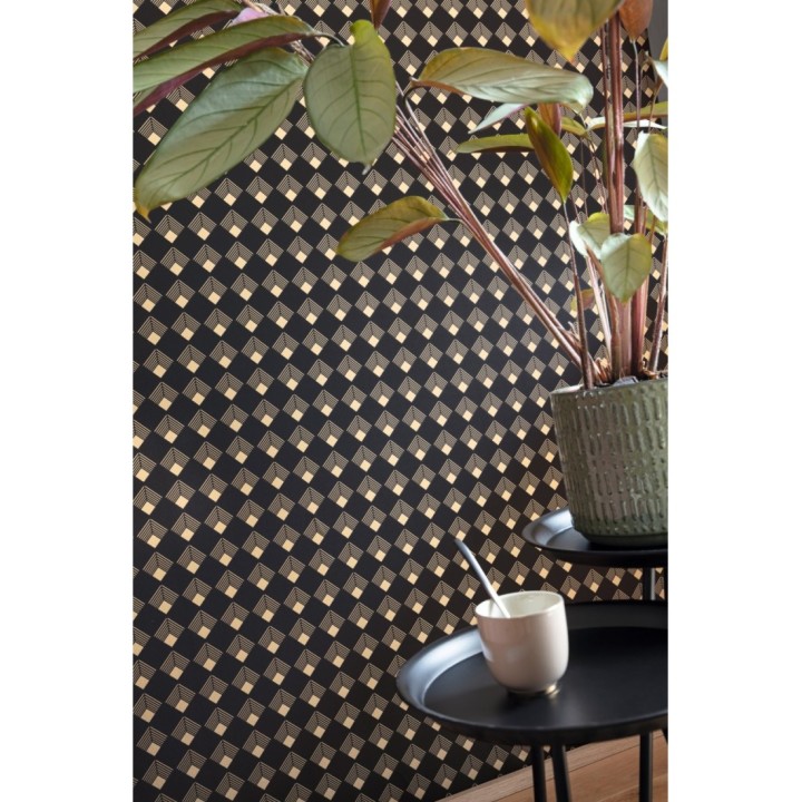 Papel pintado rombos estilo art decó negro - Ryoko 126847