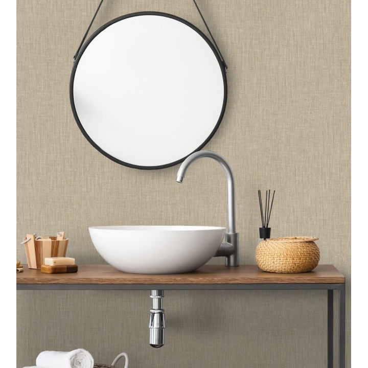 Papel pintado liso de microfibras textiles naturales tono yute - Melbourne Linen 685341