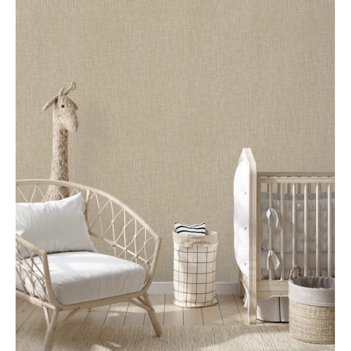 Papel pintado liso de microfibras textiles naturales tono yute - Melbourne Linen 685341