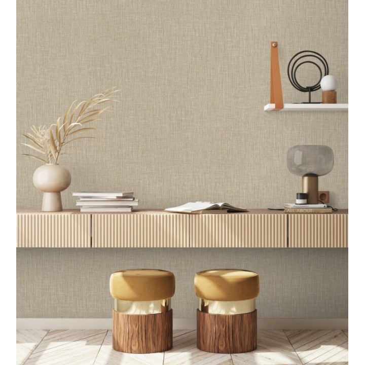 Papel pintado liso de microfibras textiles naturales tono yute - Melbourne Linen 685341