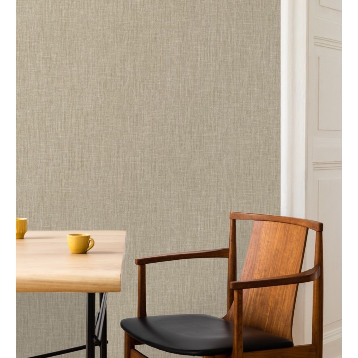 Papel pintado liso de microfibras textiles naturales tono yute - Melbourne Linen 685341