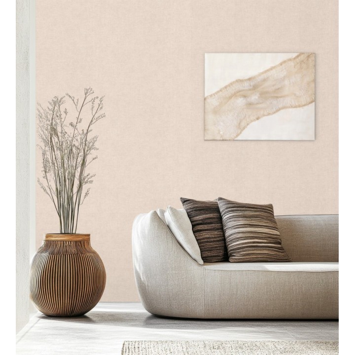 Papel pintado liso rosa nude efecto textil hilos de lino y algodón - Raffton Clay 685342