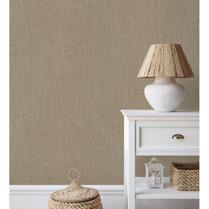 Papel pintado liso de microfibras textiles naturales tonos moca - Melbourne Linen 685345