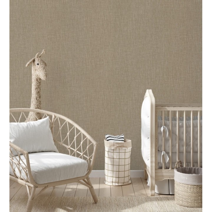 Papel pintado liso de microfibras textiles naturales tonos moca - Melbourne Linen 685345