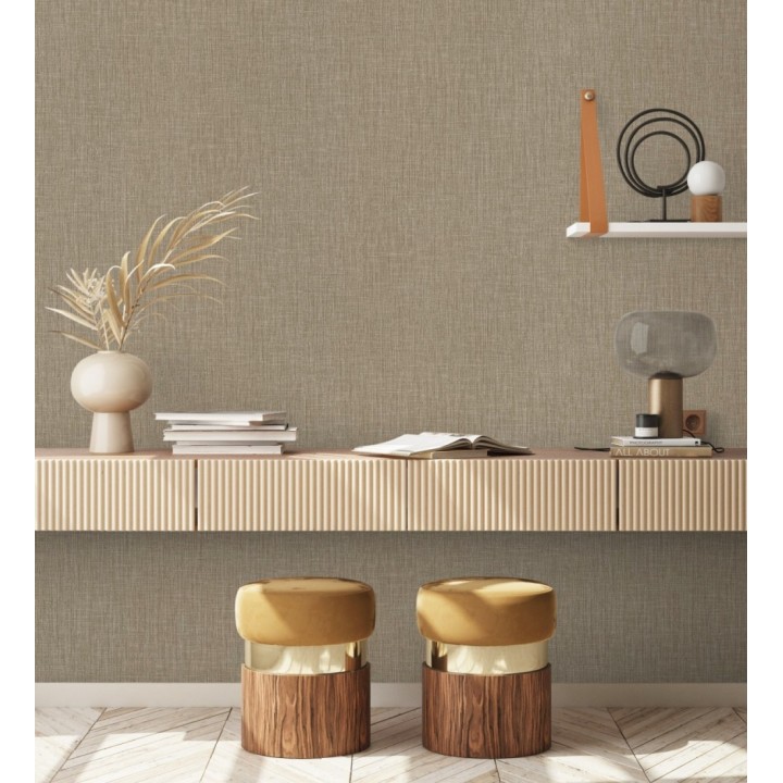 Papel pintado liso de microfibras textiles naturales tonos moca - Melbourne Linen 685345