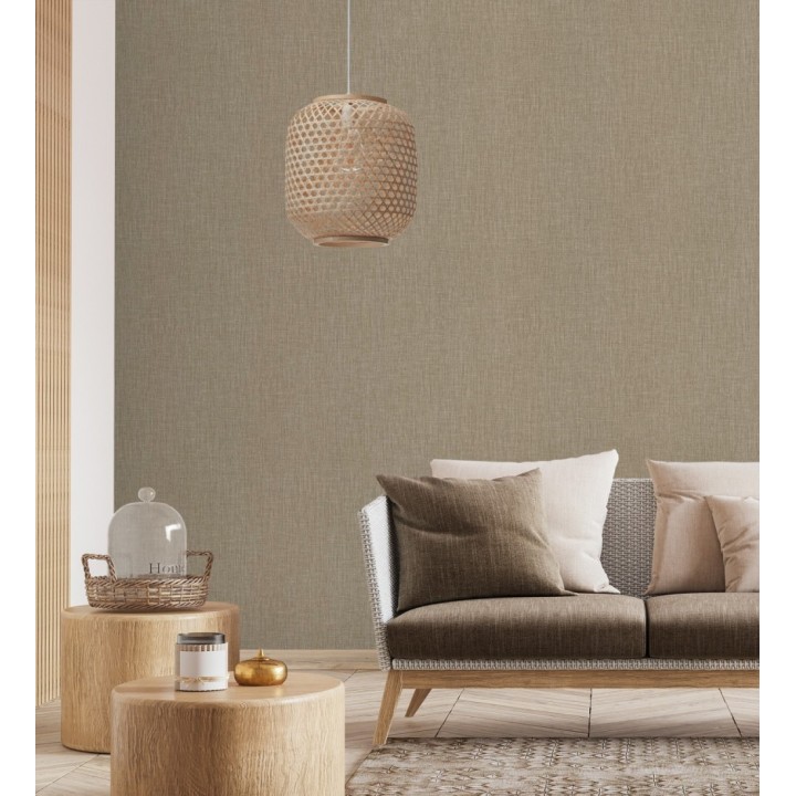 Papel pintado liso de microfibras textiles naturales tonos moca - Melbourne Linen 685345