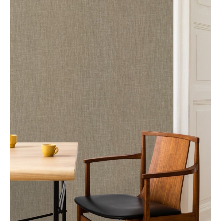 Papel pintado liso de microfibras textiles naturales tonos moca - Melbourne Linen 685345