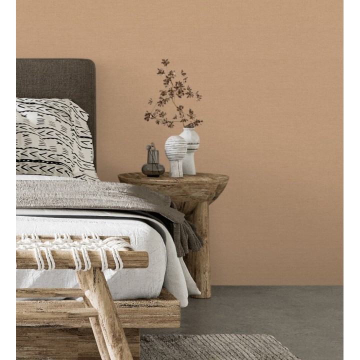 Papel pintado liso con textura lienzo pintado color terracota suave - Brighton Dusk 685347