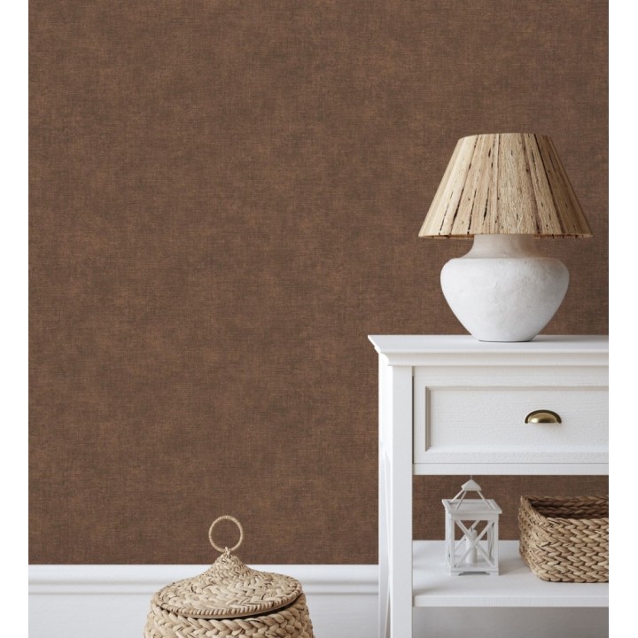 Papel pintado liso color cacao efecto textil hilos de lino y algodón - Raffton Clay 685349