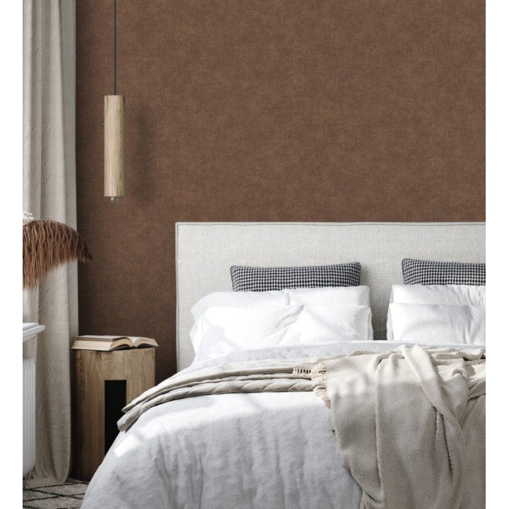 Papel pintado liso color cacao efecto textil hilos de lino y algodón - Raffton Clay 685349