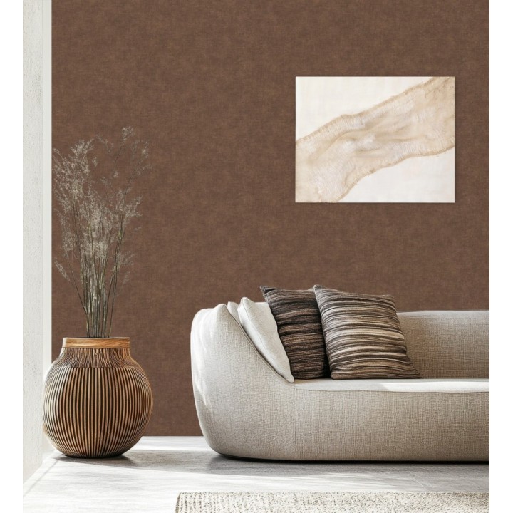 Papel pintado liso color cacao efecto textil hilos de lino y algodón - Raffton Clay 685349