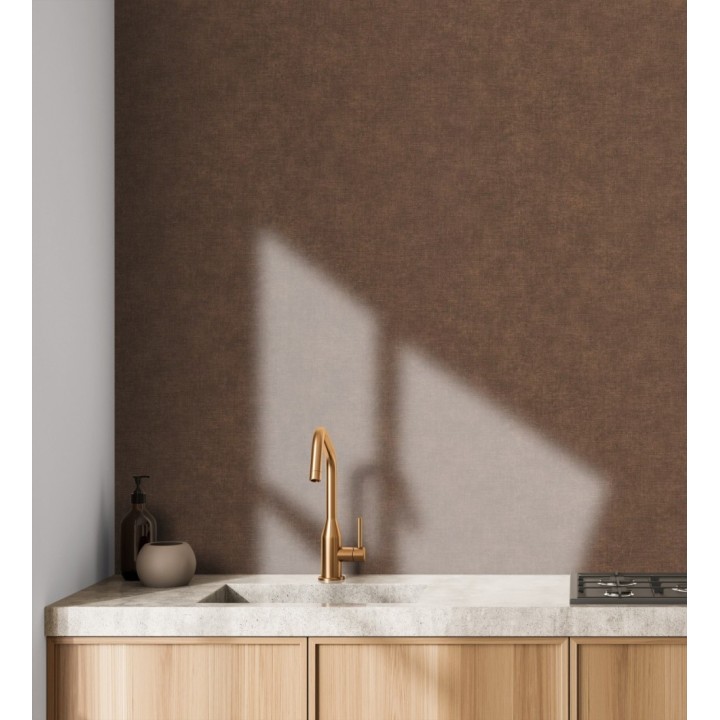 Papel pintado liso color cacao efecto textil hilos de lino y algodón - Raffton Clay 685349