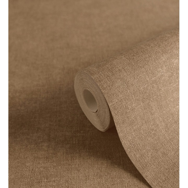 Papel pintado liso marrón camel efecto textil hilos de lino y algodón - Raffton Clay 685350