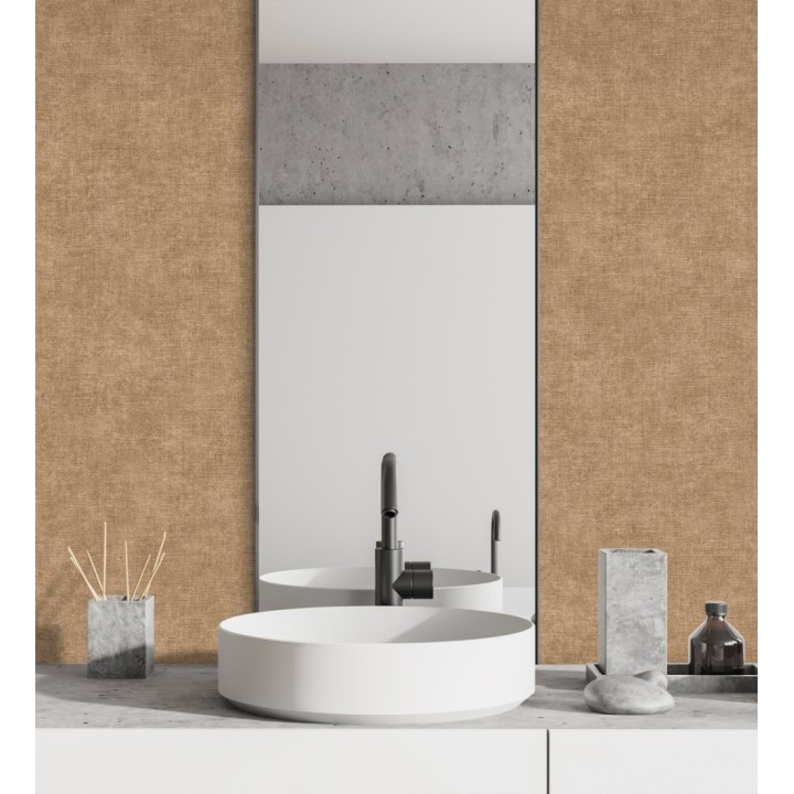 Papel pintado liso marrón camel efecto textil hilos de lino y algodón - Raffton Clay 685350