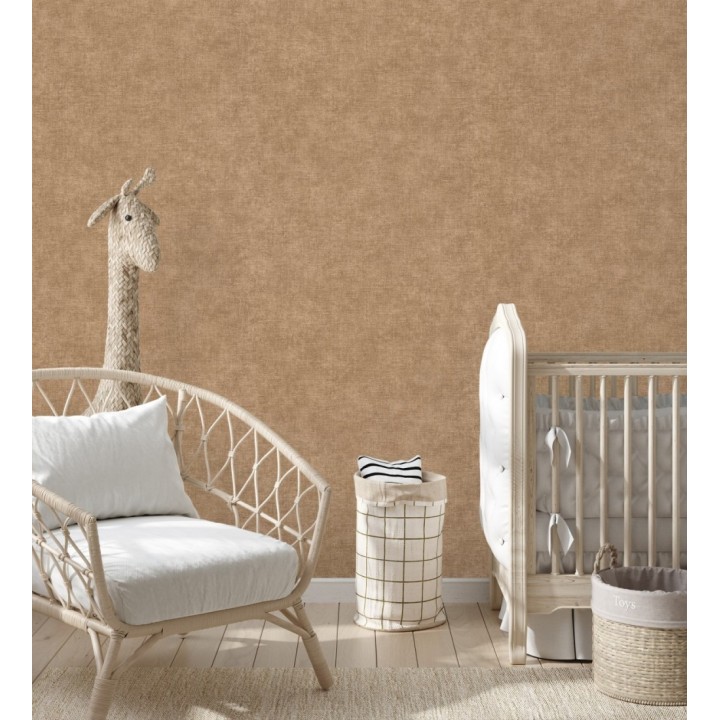 Papel pintado liso marrón camel efecto textil hilos de lino y algodón - Raffton Clay 685350