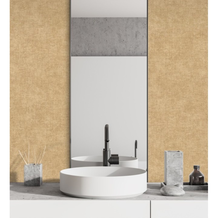 Papel pintado liso ocre dorado efecto textil hilos de lino y algodón - Raffton Clay 685351