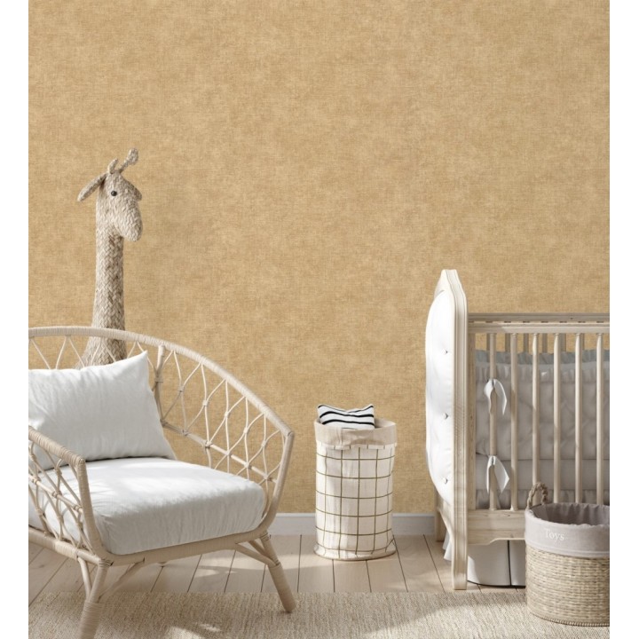 Papel pintado liso ocre dorado efecto textil hilos de lino y algodón - Raffton Clay 685351