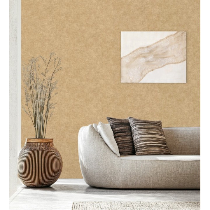 Papel pintado liso ocre dorado efecto textil hilos de lino y algodón - Raffton Clay 685351